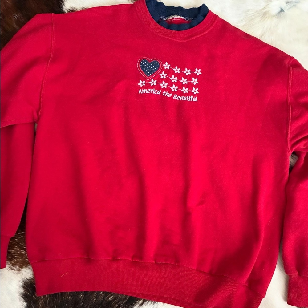 Red Sweatshirt with Heart and Stars Design